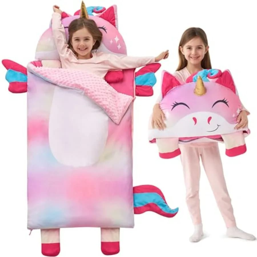 Sacco nanna per la siesta prescolare, in morbido tessuto di poliestere, rosa chiaro, ultra-morbido con cuscino e coperta integrati, 60 x 27