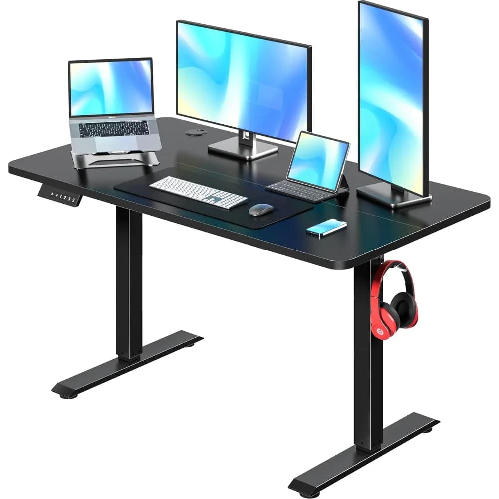 Scrivania elettrica da terra regolabile in altezza Scrivania per computer da 48x24 pollici con gancio per cuffie Memoria preimpostata Scrivania da gioco Doppio motore
