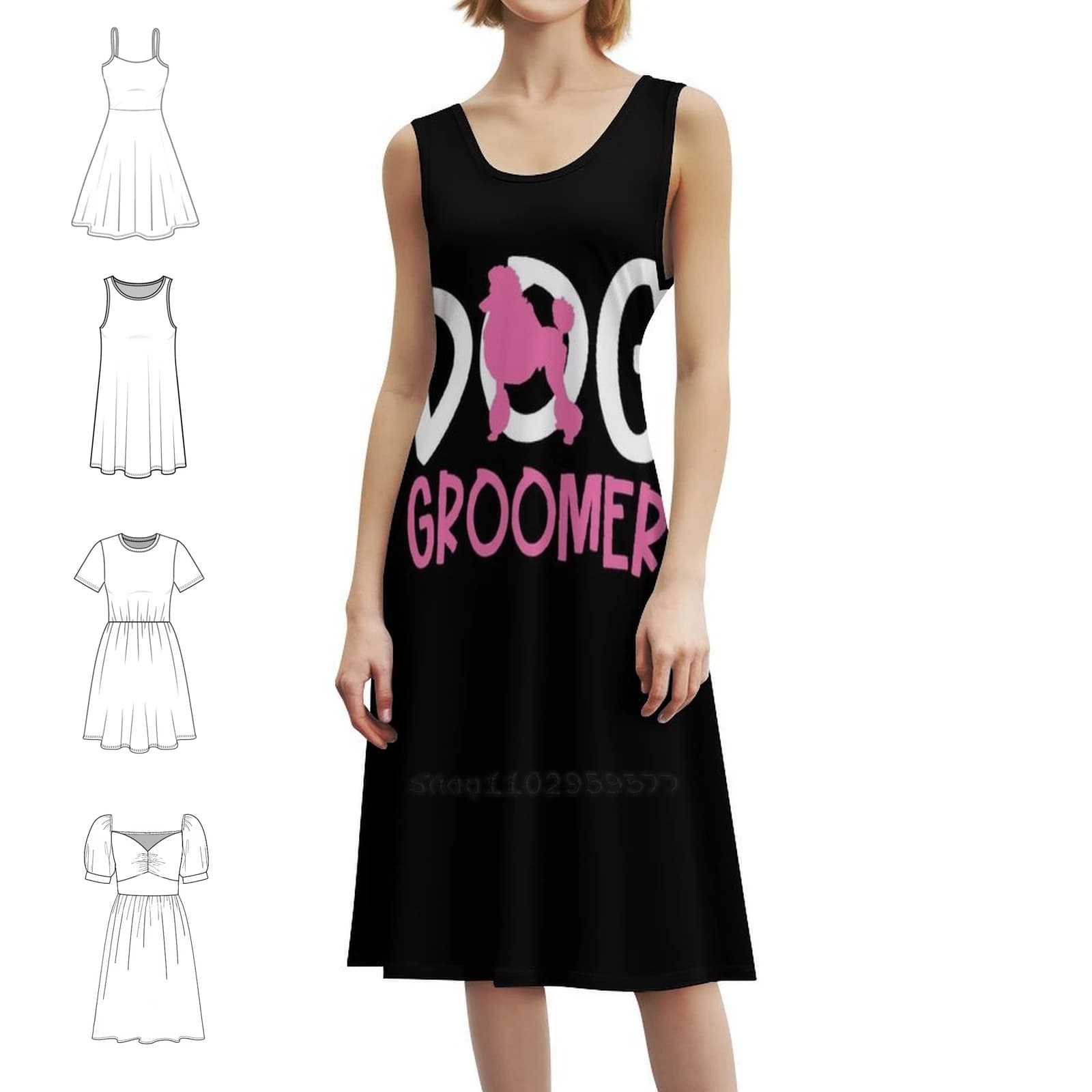Toelettatore per cani barboncino Abito streetwear hip-hop da donna Stampa grafica Abbigliamento da club per feste Toelettatura per cani da compagnia Capelli di cane per animali Vestiti da donna