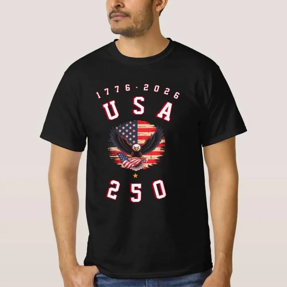 Vintage Bald Eagle USA Flag T Shirt 1776-2026 America 250 Years Patriotic Graphic Tee Independence Day Casual Cotton Top