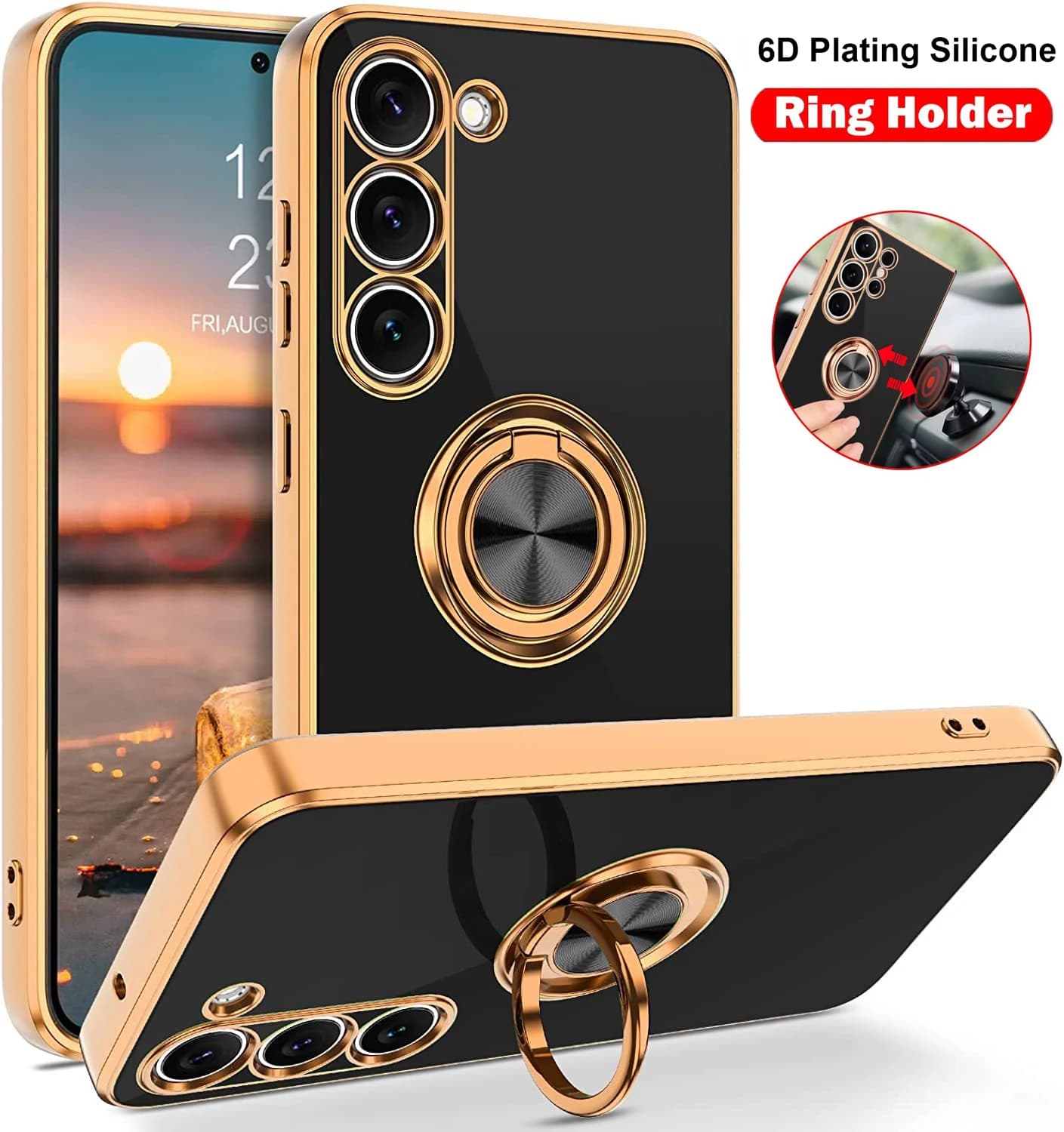 Luxury plating 360 ° Metal Ring Wheel Phone Case Support For Samsung Galaxy A17 A07 A56 A36 A26 A16 A06 A35 A25 A15 Rear Cover