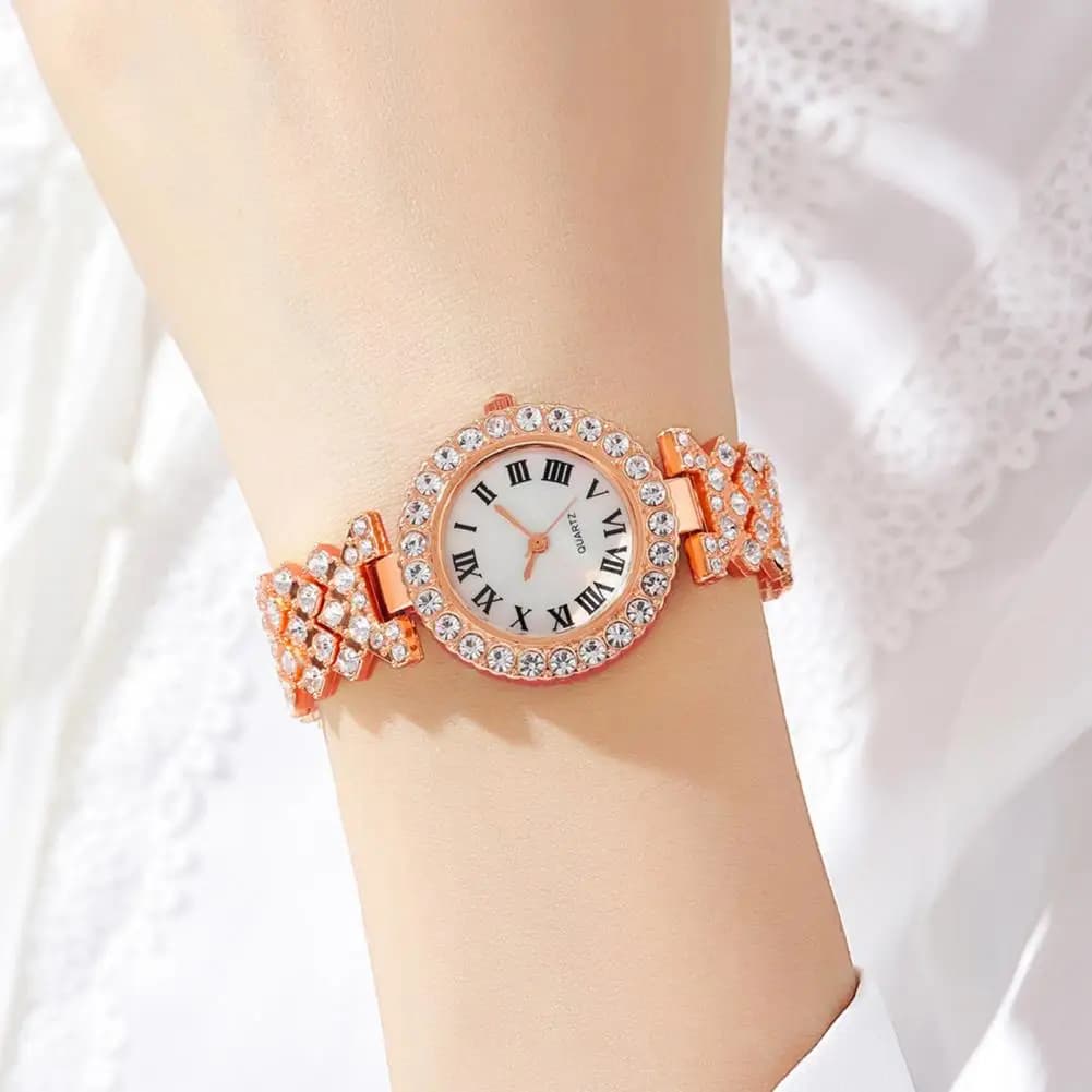 Jewellery set for watch with round dial Elegant set of jewelry with rhinestones for women's watch Necklace Earrings Ring Luxury gift set with for her