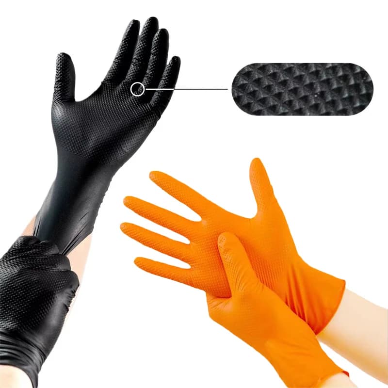 Guanti monouso industriali in nitrile nero Guanti monouso resistenti da 8 mil con guanti automatici per tatuaggi meccanici senza lattice testurizzati con diamanti
