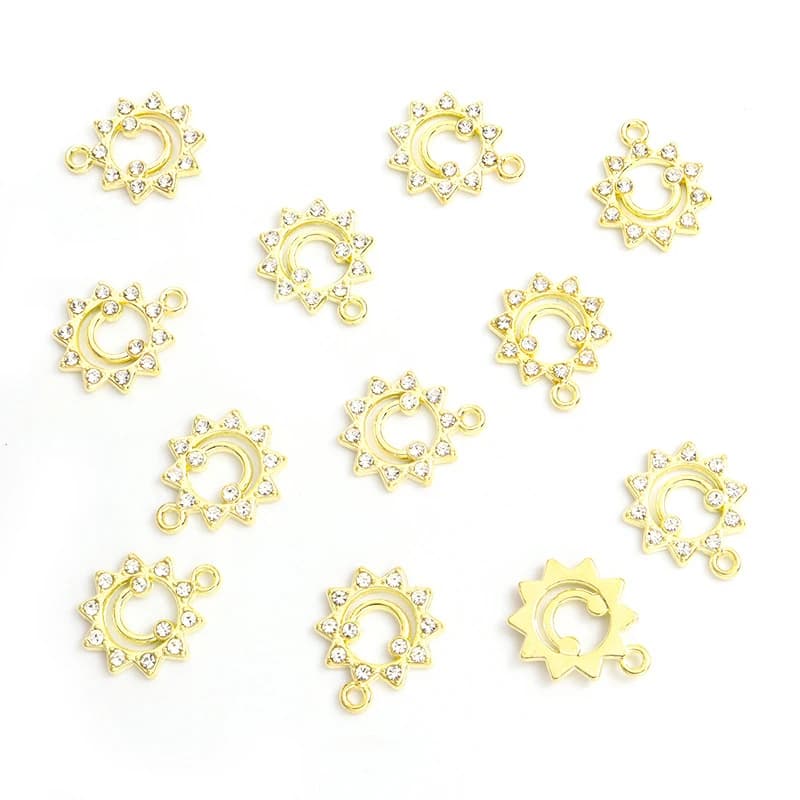 12Pieces DIYKorean-style jewelry accessories: alloy sun smile pendant with diamonds, cute smiley face bracelet, necklace, earrin