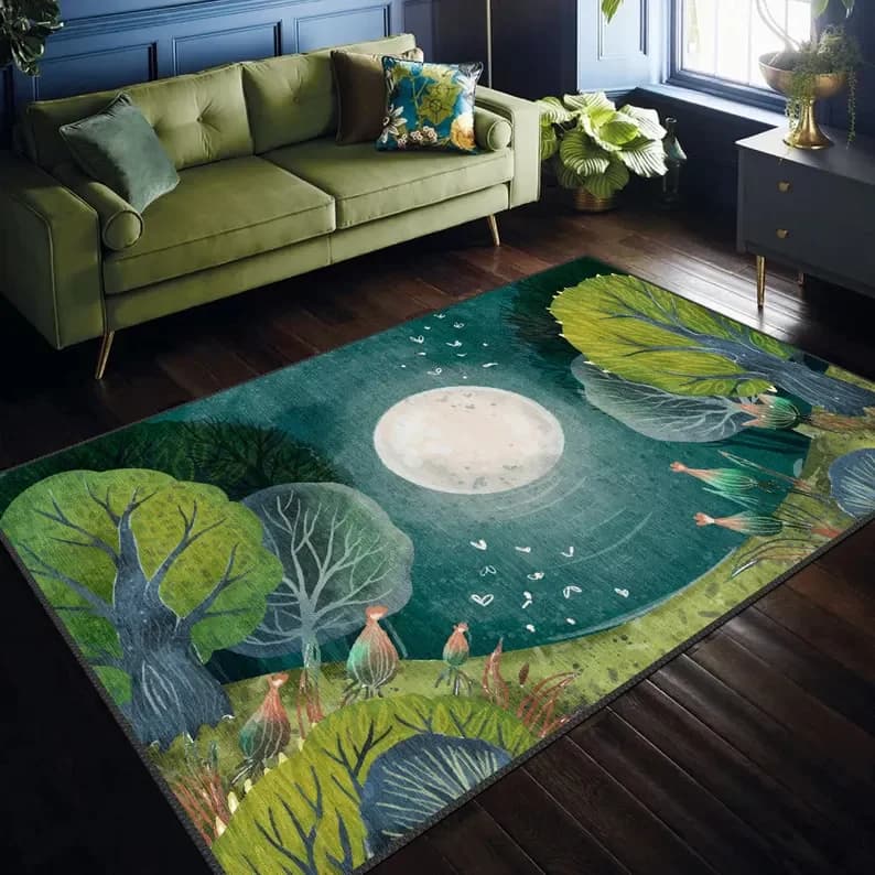 Tappeto Floreale Luna, Tappeto Decorativo Ispirato alla Natura, Lavabile, Antiscivolo, Tappeto Floreale Vivace, Tappeto per Interni ed Esterni, Grande