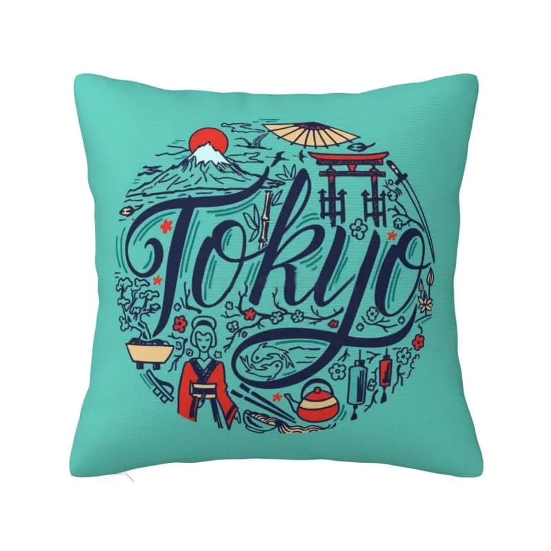Japanese Custom Cushion Sheet Tokyo Square Pillow Federation with 3D Printing for Sofa Home Decorations