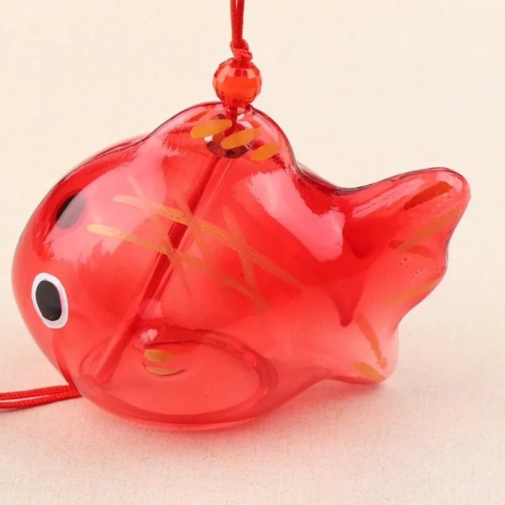 Glass Goldfish Wind Chime Hand-painted Transparent Clear Fish Wind Chime Japanese Style Peaceful Goldfish Hanging Ornament