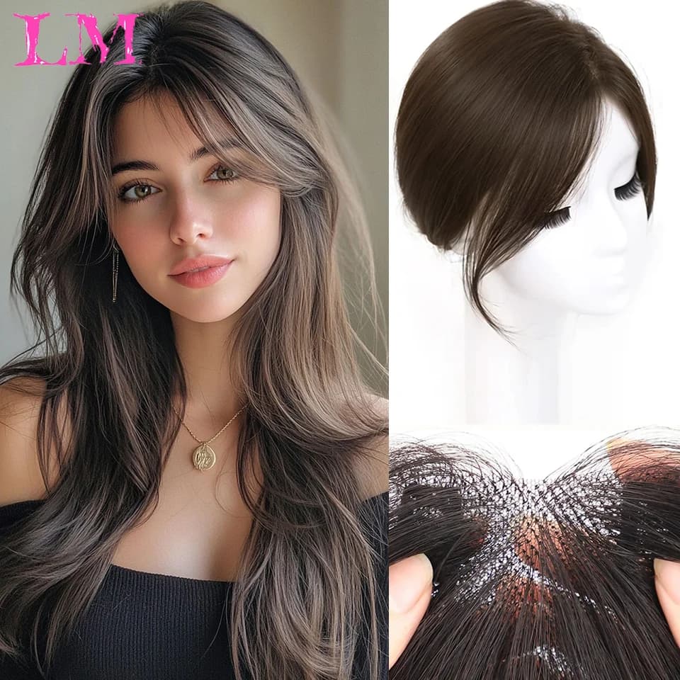 Extension per capelli con frangia a clip LM 3D a copertura totale in capelli umani per donna, frangia effetto wispy per capelli diradati, per uso quotidiano