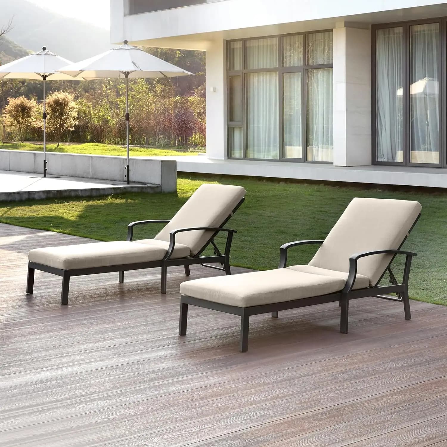 2 Chairs in Anti-rust Aluminum Exterior, with Bearing Grey, 6 Positions, Customizable