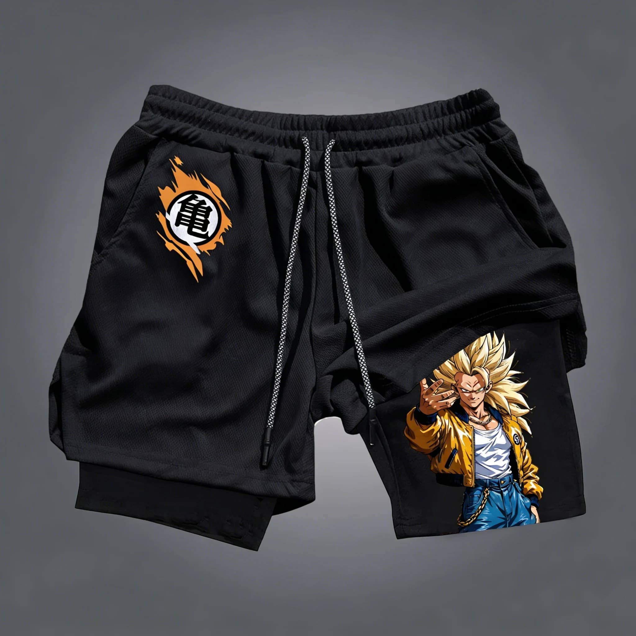 Pantaloncini da Allenamento e Corsa Casual da Uomo Dragon Ball Summer Vegeta 2026, Replica a Doppio Strato, Vestibilità Ampia, Due Pezzi