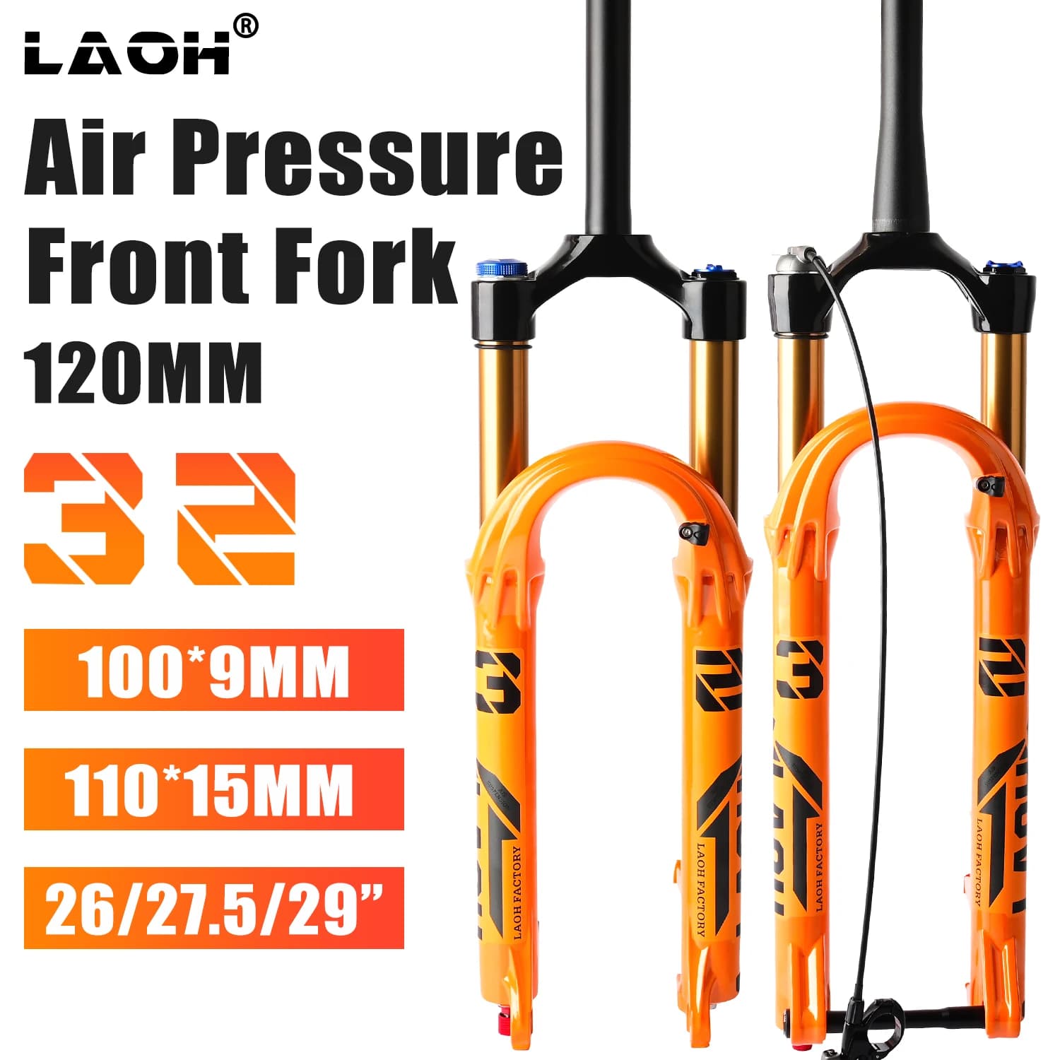 27.5/29inch Bike Suspension Fork 15 * 110mm Thru-Axle Boost 32mm Stanchions 1-1/8inch Thread-Less Tapered Steerer 120mm Travel M