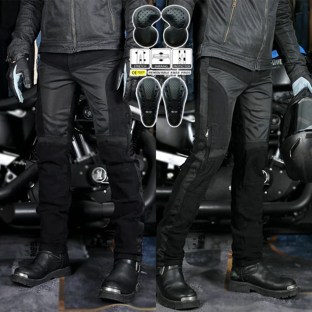 Pantaloni da moto da uomo pantaloni da moto in rete estiva pantaloni da moto da Motocross anticaduta Slim Fit neri con 4 X CE