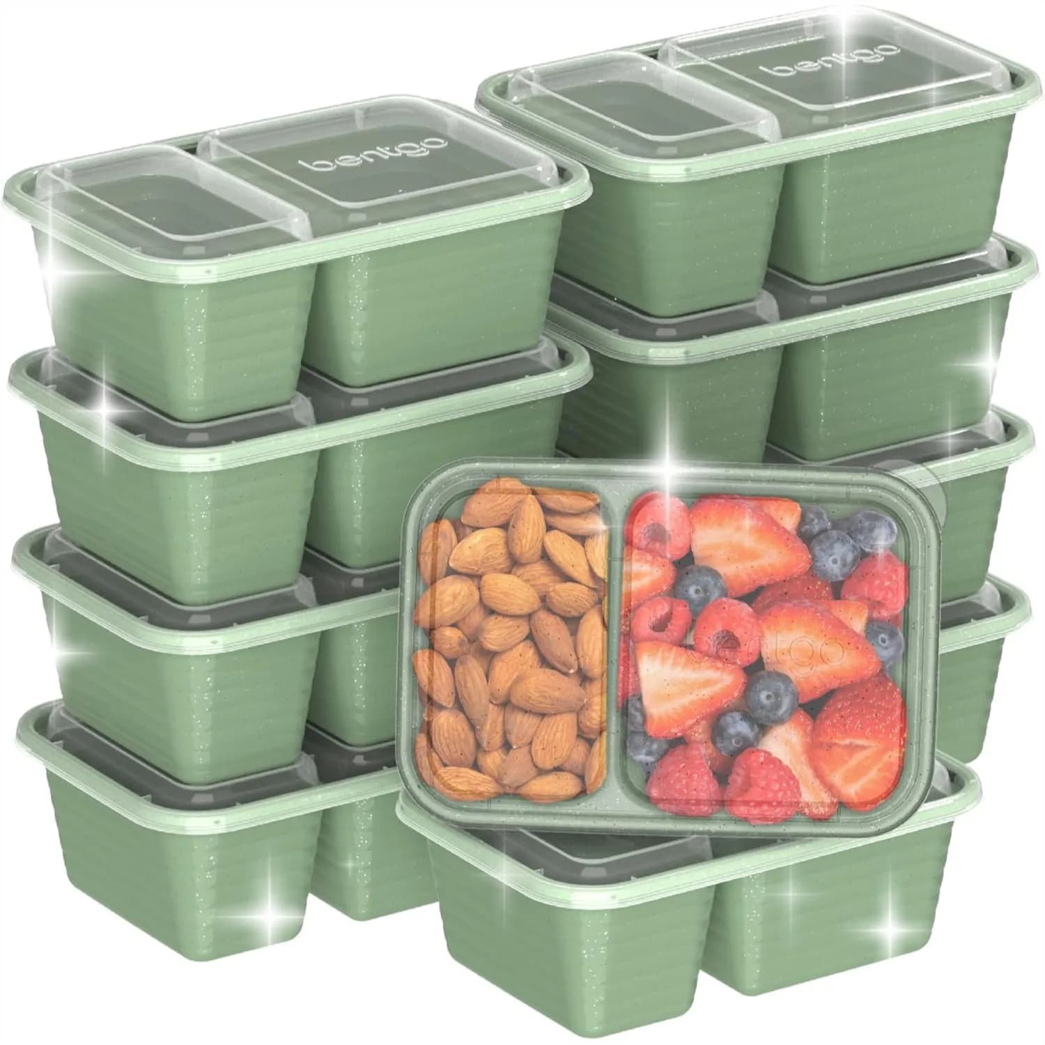 Contenitori per Snack a 2 Scomparti con Coperchi, Confezione da 10, Contenitori Riutilizzabili per Preparazione Pasti, Senza BPA, Adatti per Microonde e Lavastoviglie