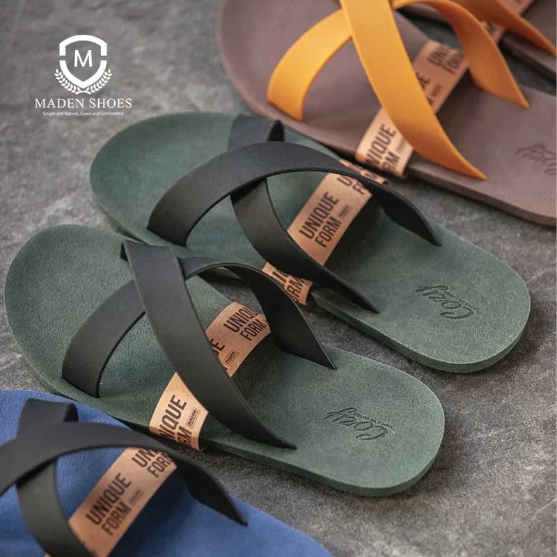 Maden Men's Contrast Color Rubber Sandals Non-Slip Beach Vacation for Summer Outdoor Casual Slippers Comfort Cross Flip Flops