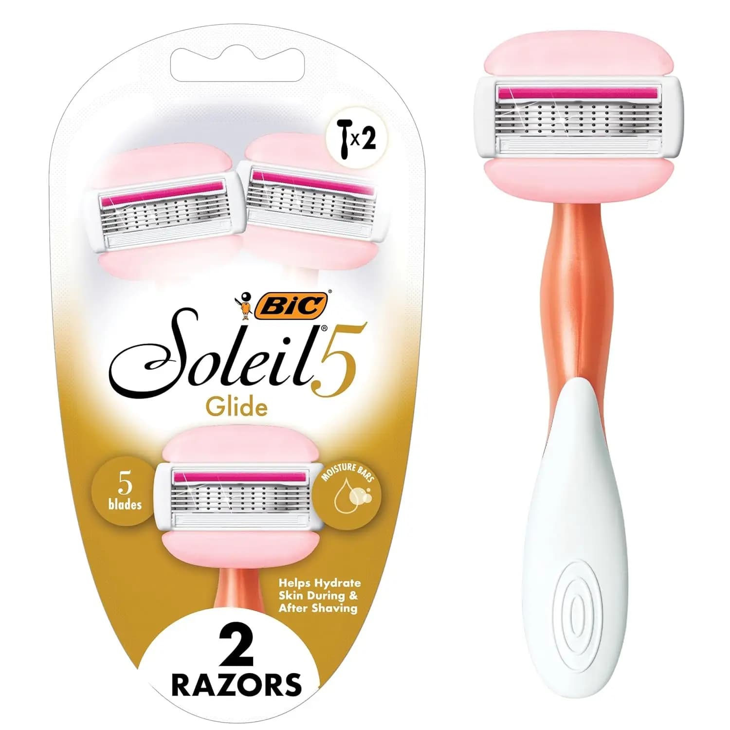 Soleil 5 Glide Women's Disposable 5-Blade Razors, Smooth Glide With Shea Butter Moisture Bars, 2-Pack