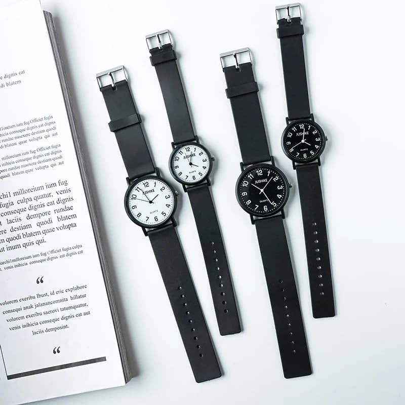Simple Black Watch Quartz Watches for Women Silicone Strap Wrist Watch for Women's Leisure Examination Watch for Light Luxury Students Gift Watch