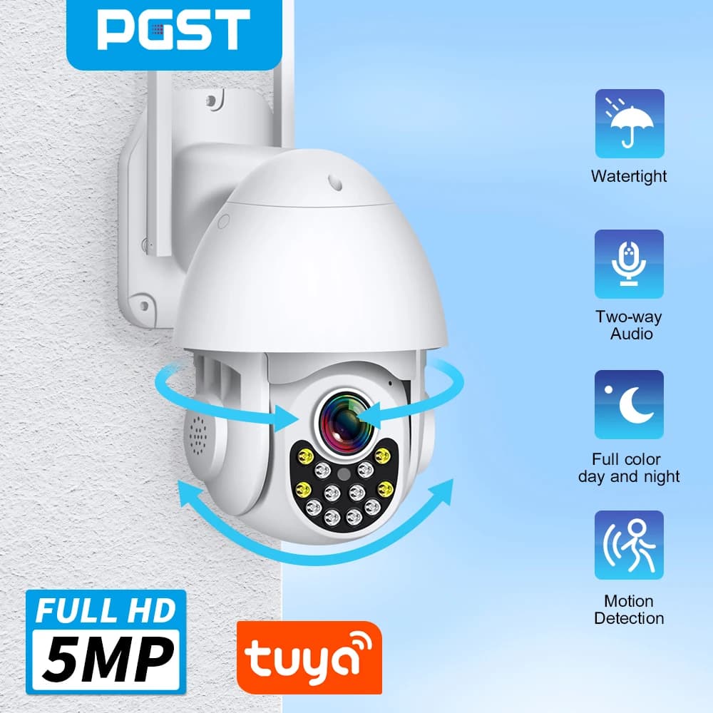 PGST 2MP 1080P IP WiFi PTZ Tuya Telecamera di sicurezza Telecamera di sorveglianza esterna CCTV Smart Life Impermeabile Audio bidirezionale Visione notturna