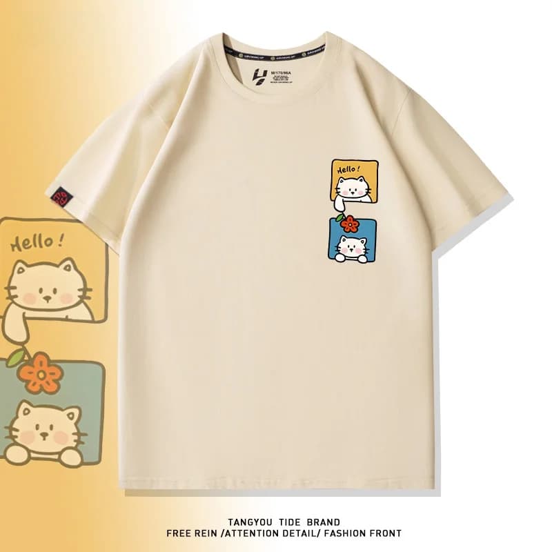 Cute Print Loose Fit Short Sleeve T-Shirt Breathable Cotton Casual Style round Neck Summer Sportswear for Men And Women