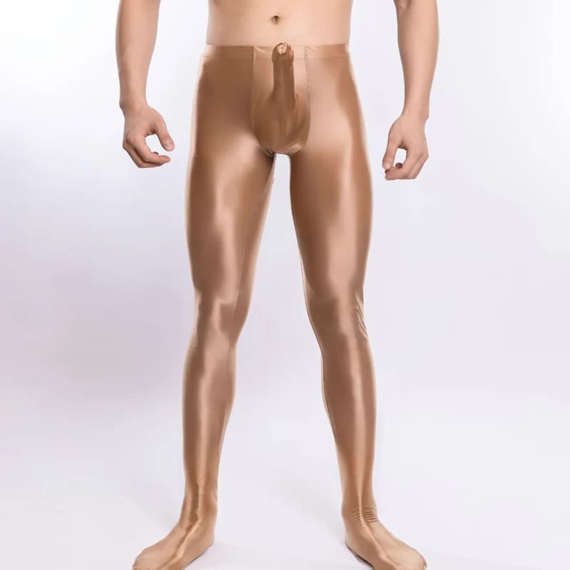 Collant lucido da uomo Pantaloni lunghi elasticizzati da uomo Pantaloni da pilates caldi Pantaloni base con custodia rigonfia Leggings sportivi Fitness Mutande lunghe