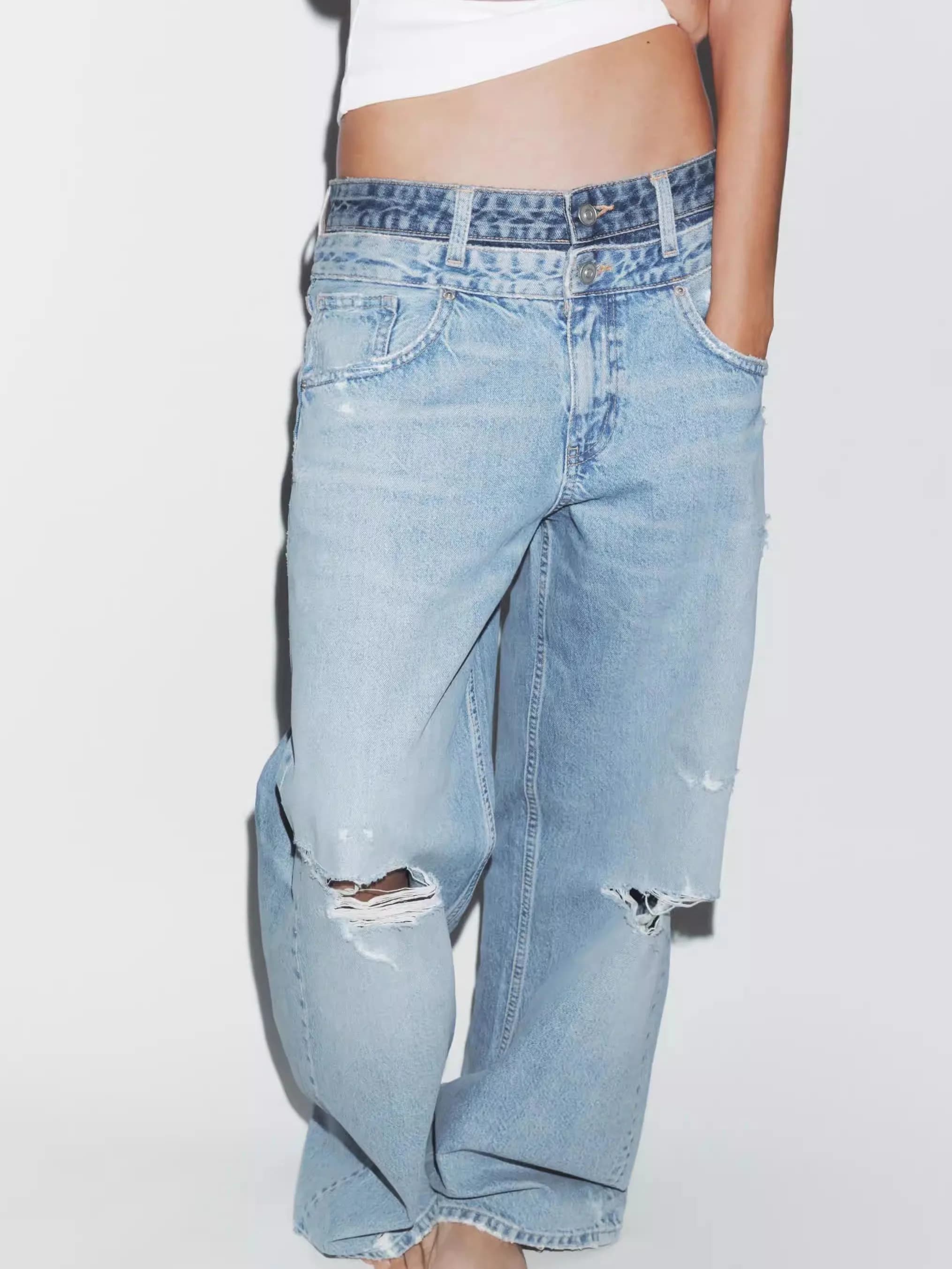 Nuovi Arrivi Primavera: Jeans Casual da Donna a Gamba Dritta a Doppio Strato, Vita Media, per 18-25 Anni, Collezione Primavera 2026