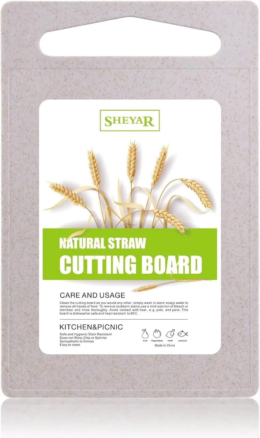 Tagliere Ecologico in Paglia di Grano, Lavabile in Lavastoviglie, con Scanalature per Succhi, Antiscivolo, 30x18,5 cm