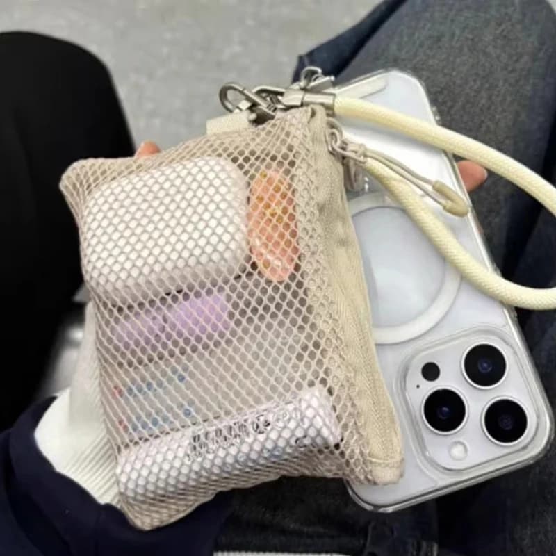 Dual-Layer Mesh Storage Bags Travel Portable Makeup Bag with Zipper Mini Toiletries Cosmetics Organizer Simple Stationery Bag
