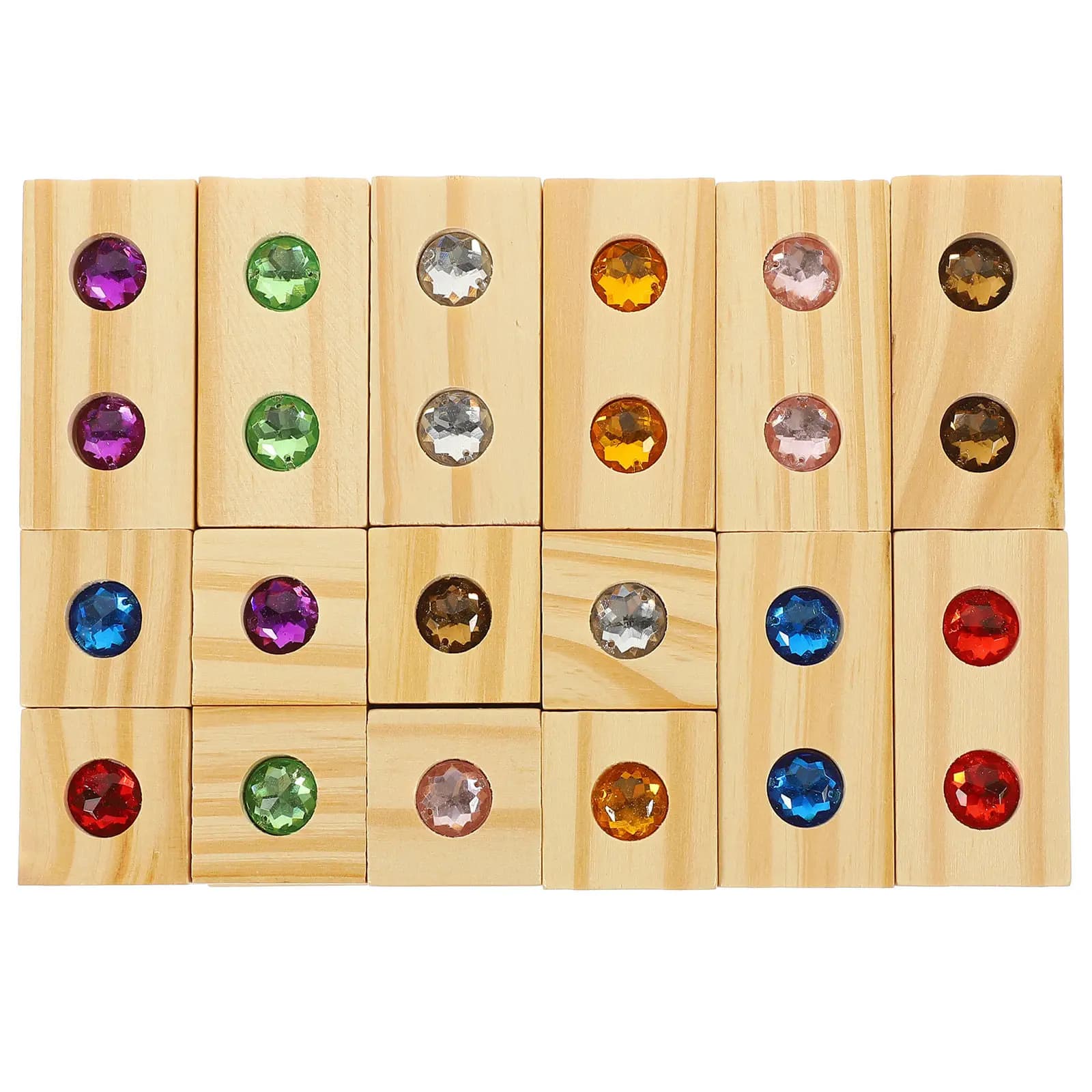 Set di Blocchi in Legno con Gemme Intarsiate, Gioco Educativo Creativo per l'Apprendimento Precoce dei Bambini, Cubi Impilabili per la Cognizione