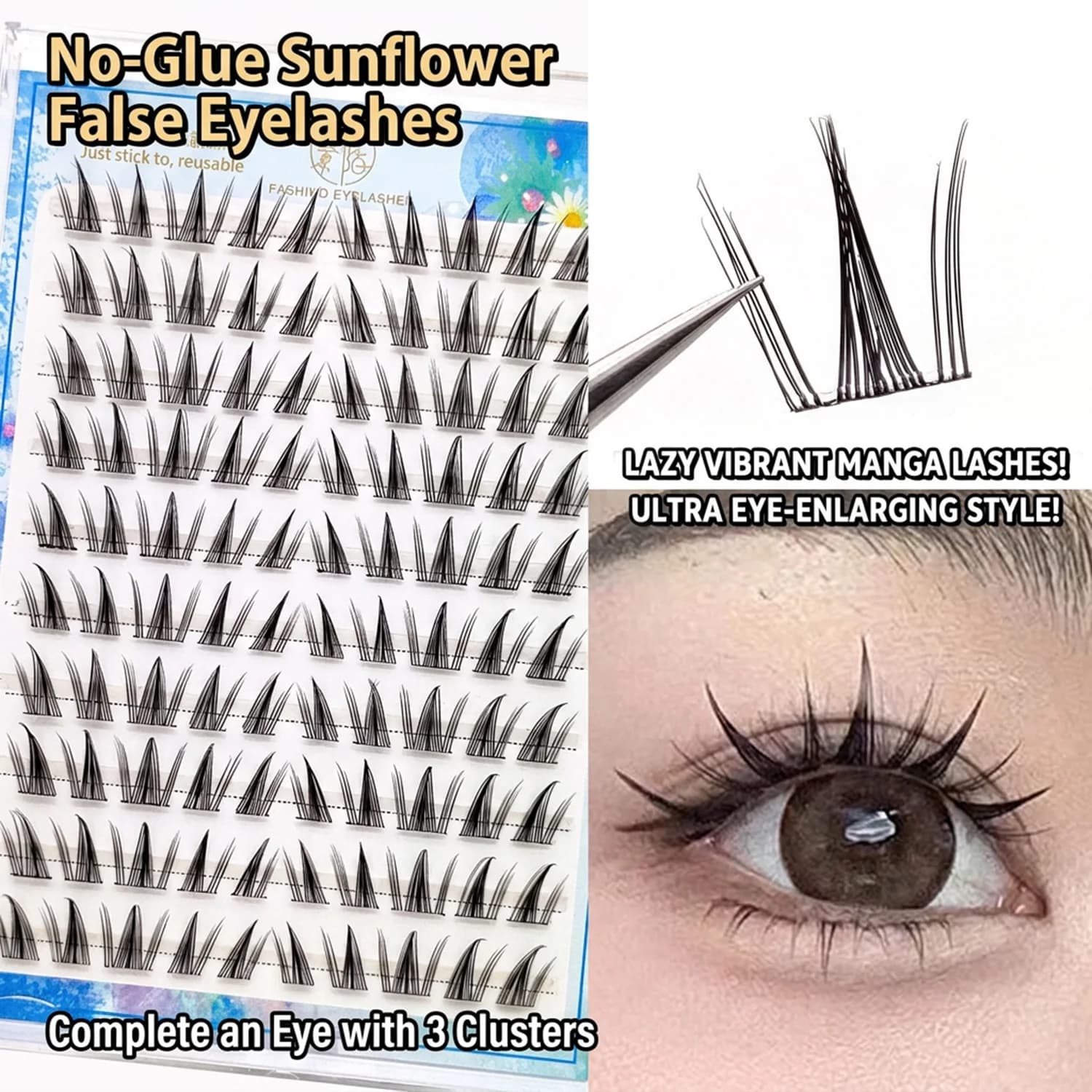 Ciglia finte Sunflower con design senza adesivo per cosplay e trucco creativo