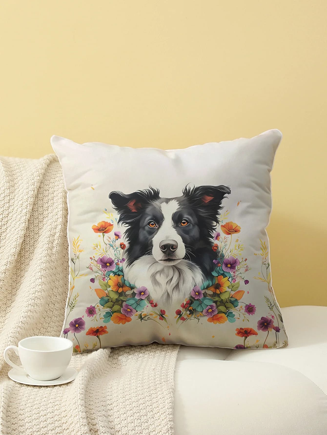Fodera per cuscino con stampa floreale Border Collie, fodera per cuscino per divano, camera da letto, soggiorno, letto, sedia da ufficio, decorazioni per la casa