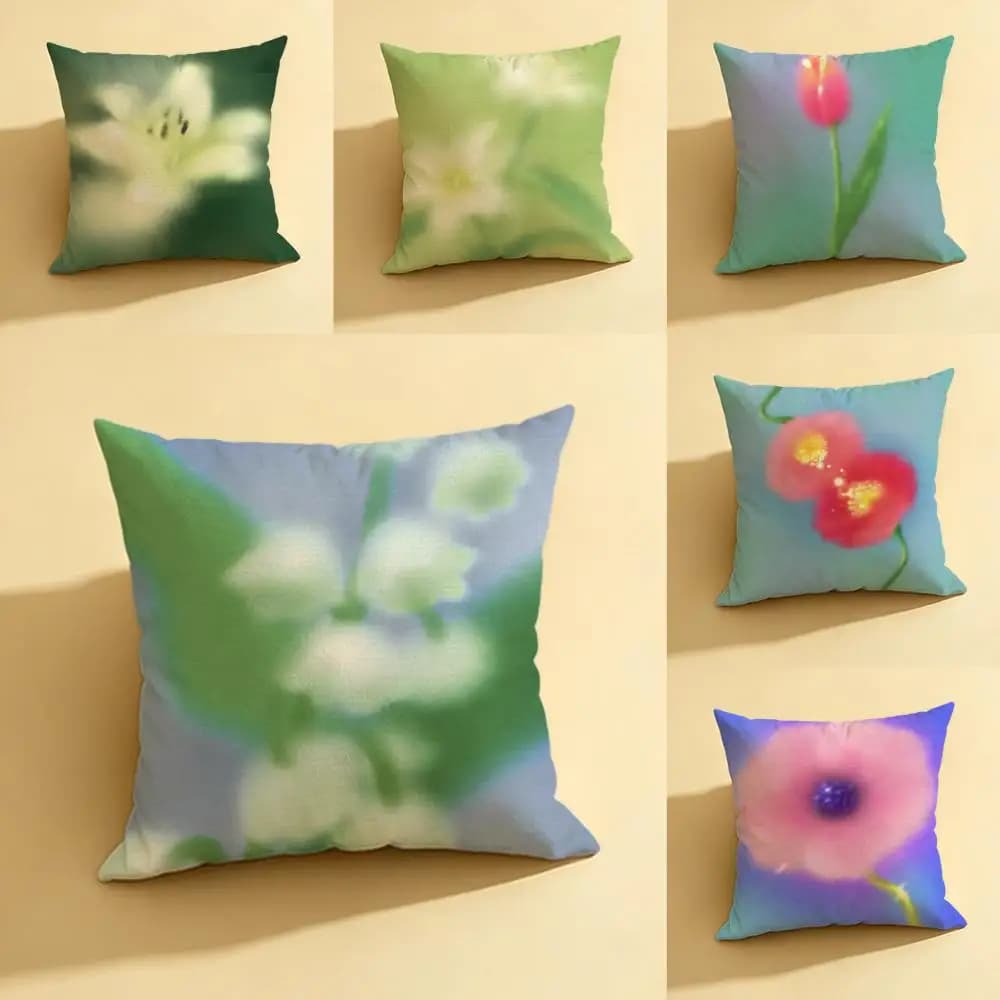 Set di Federe per Cuscini in Stile Floreale Diffuso, Decorazione Completa in Lino Naturale per Divano, Camera da Letto e Sedia