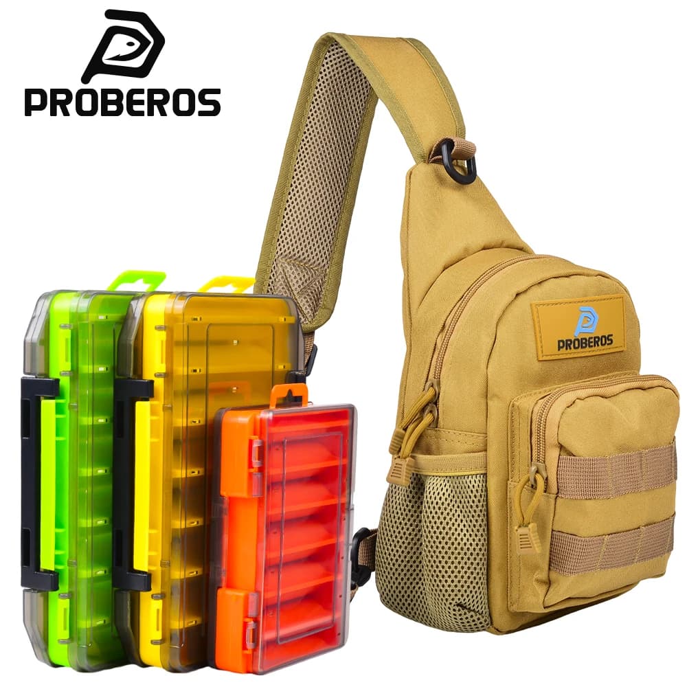 PROBEROS Fishing Sling Chest Bag Tackle Boxes Set Waterproof Outdoor Crossbody Backpack Lure Storage Case Fishing Accessories