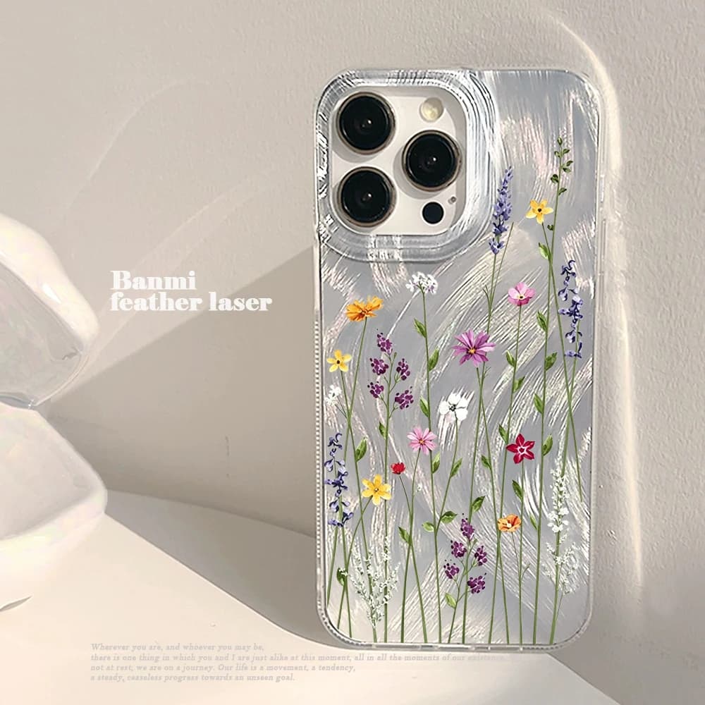 Clear Wildflower Feather Texture Hard Matte Phone Case For iPhone 17 16 Pro Max 15 14 Pro 13 12 11 Pro Max 7 8 Plus XR 17E Cover