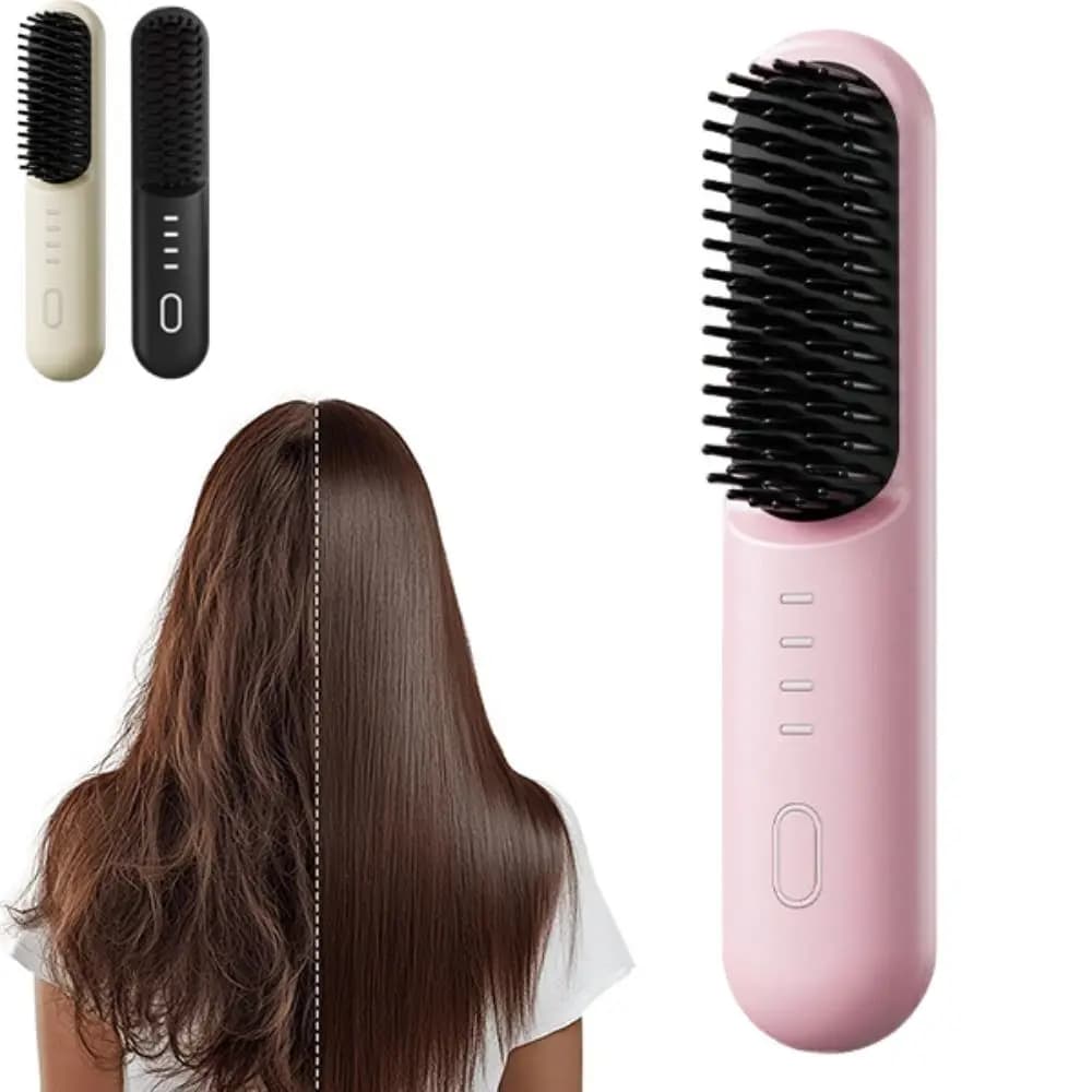 Wireless Smoothing Brush with 4 Temperature Settings, Smooth Rechargeable Combo Quick Heating with Ceramic Coating for Women