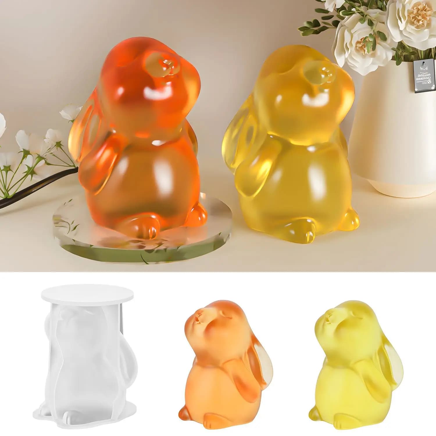 Resin Silicone Molds, 3D Flower-Sniffing Rabbit Epoxy Resin Molds, DIY Molds for Handmade Plaster & Candles