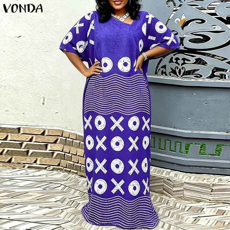 VONDA Abito Lungo Estivo da Donna Taglie Forti L-5XL, Stampa Floreale, Mezza Manica, Stile Streetwear, Vestito Casual da Festa OL