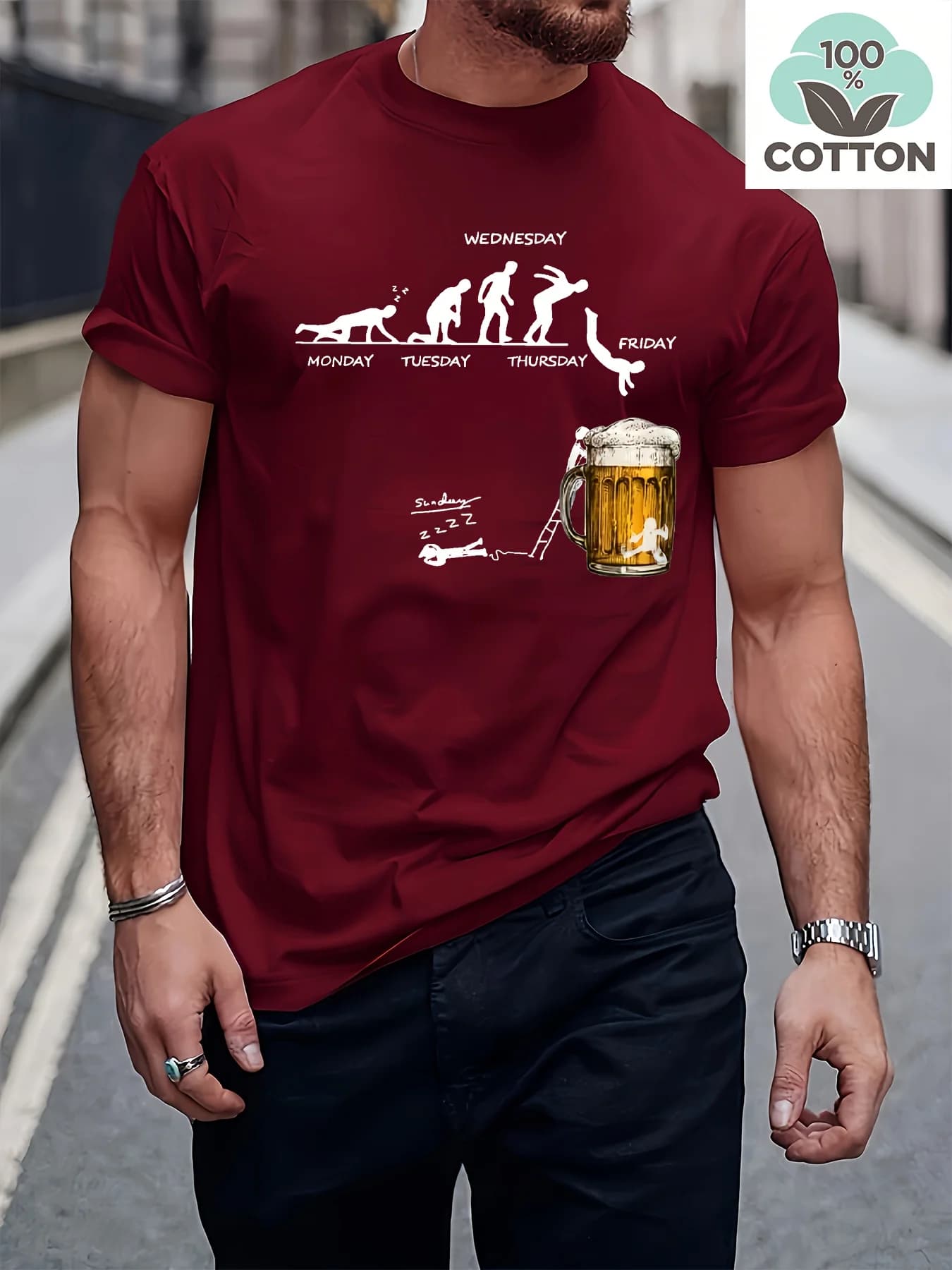 T-shirt da uomo estiva 100 cotone alla moda casual allentata grande divertente modello di birra stampato sportivo girocollo manica corta