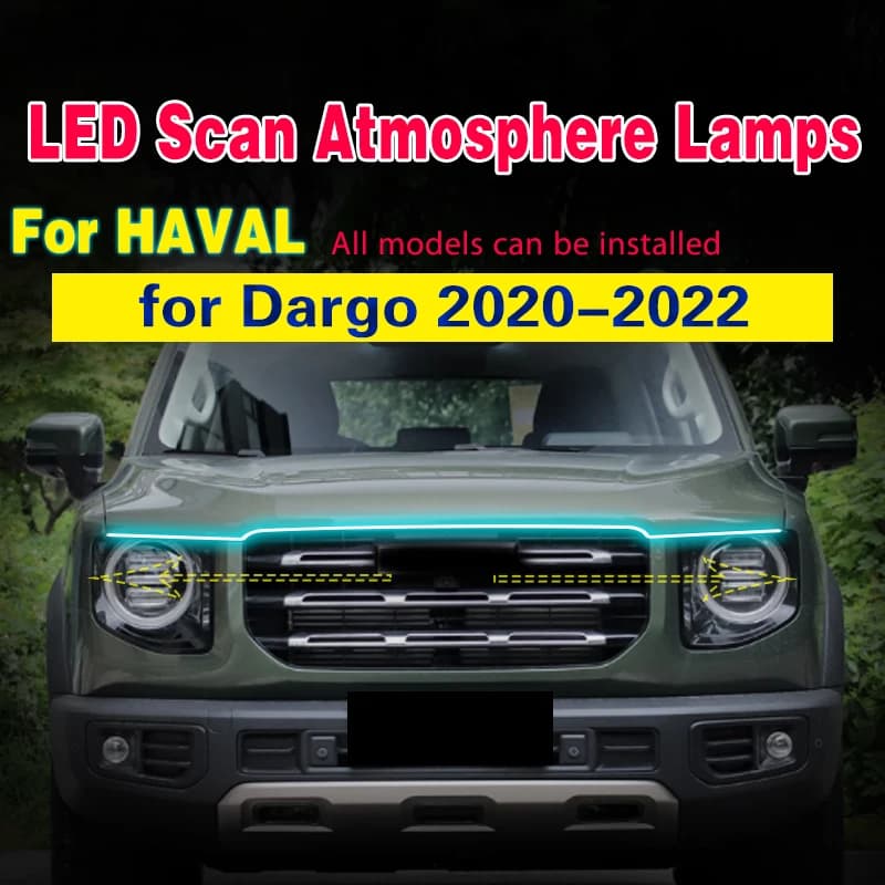 Led Scan Starting Car Hood Lights Universal Headlight Strip Flexible For Haval Dargo 2020-2022 DRL Auto Daytime Running Lights