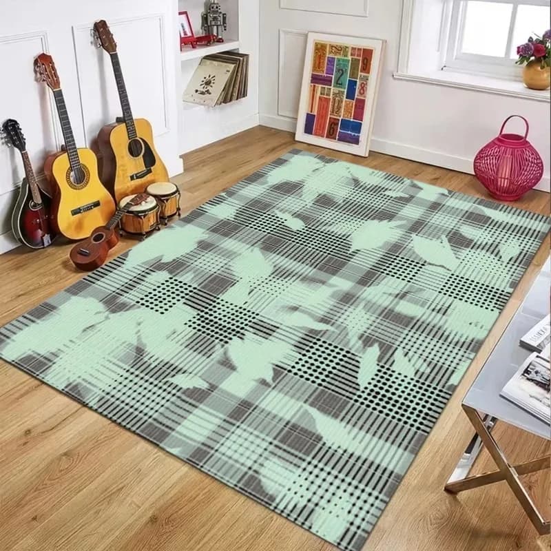 Geometric Grid Pattern Area Rug, Grey and Yellow Modern Floor Mat for Living Room Bedroom, Contemporary Home Decor Carpet