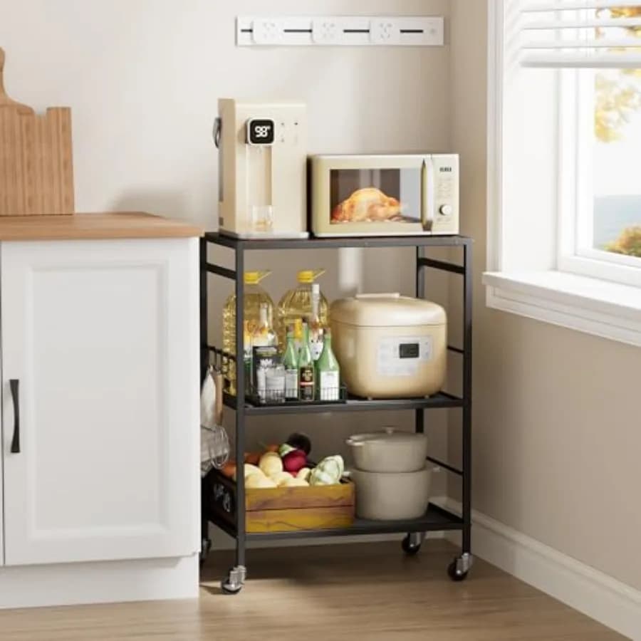 Carrello da Cucina a 3 Ripiani con Ripiani Regolabili - Carrello Porta Microonde e Organizzatore con Ruote, Ruote Industriali per Spazi Piccoli