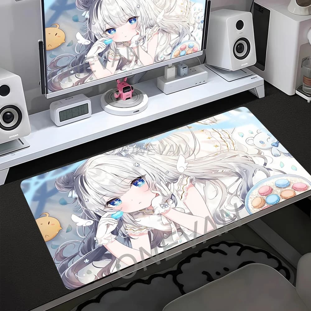 Tappetino per Mouse con Animazione Carina, Rosa, Ragazza Anime, Tappetino Esteso per Scrivania, Base Antiscivolo in Gomma, Resistente all'Acqua, per Laptop