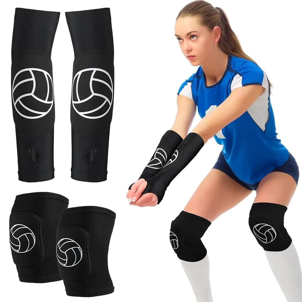 Set di Protezioni per Pallavolo: Ginocchiere e Manicotti Protettivi per Avambraccio, Gomito e Polso con Imbottitura di Protezione