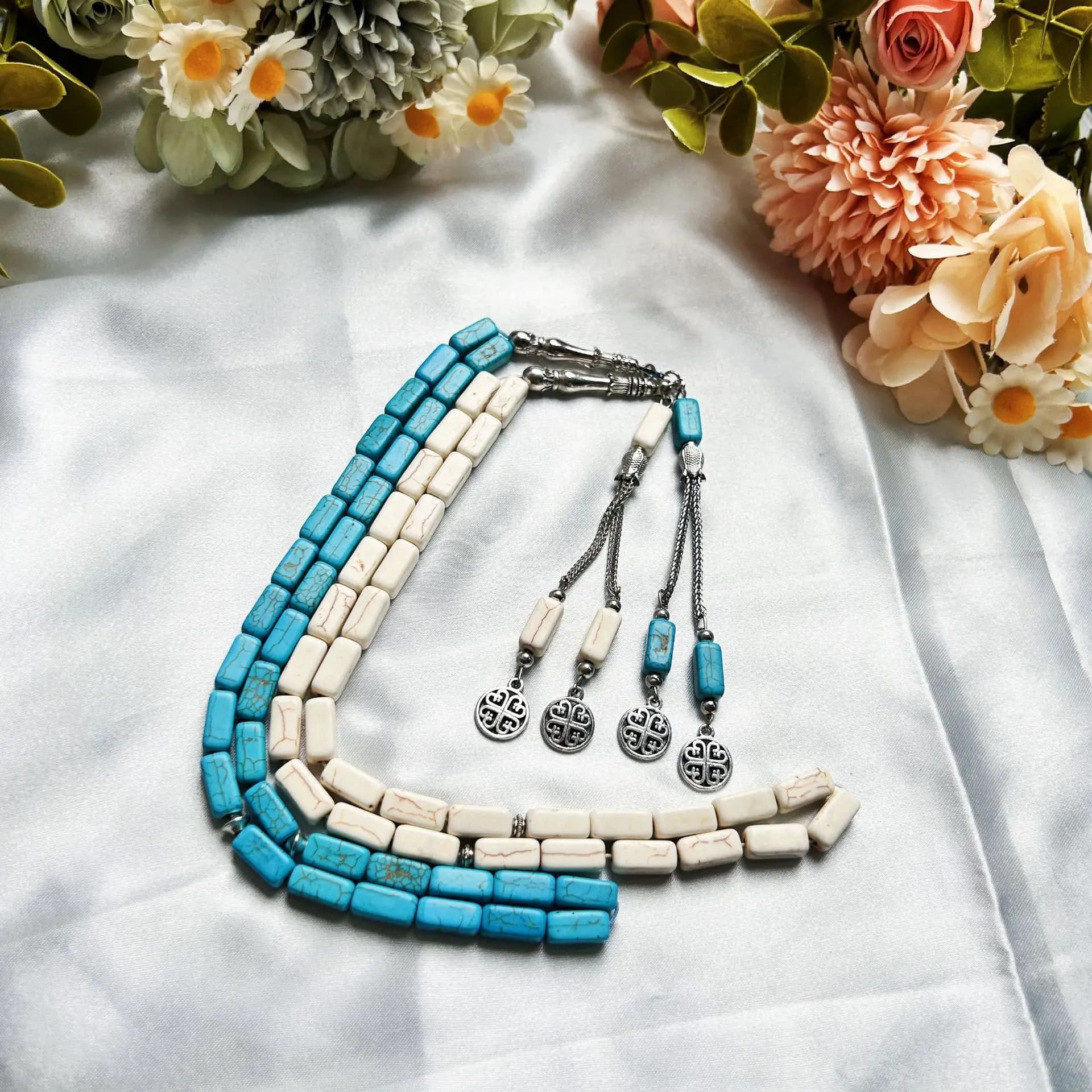 Semplice braccialetto islamico quotidiano, Tasbih quadrato turchese con 33 perline per la preghiera e Zikr, regalo musulmano