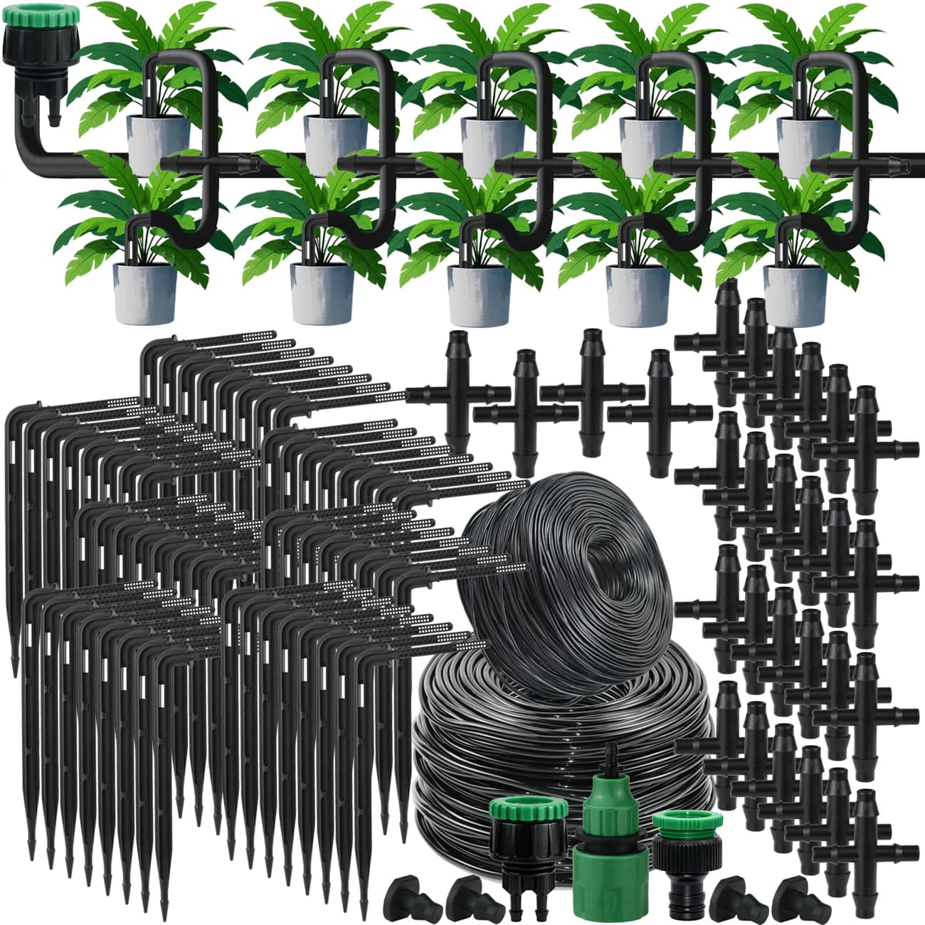 Sistema di irrigazione automatica da giardino Kit di irrigazione a goccia Gocciolatore per tubo flessibile a 4 vie da 4/7 mm a 3/5 mm per serra bonsai vegetale per piante in vaso