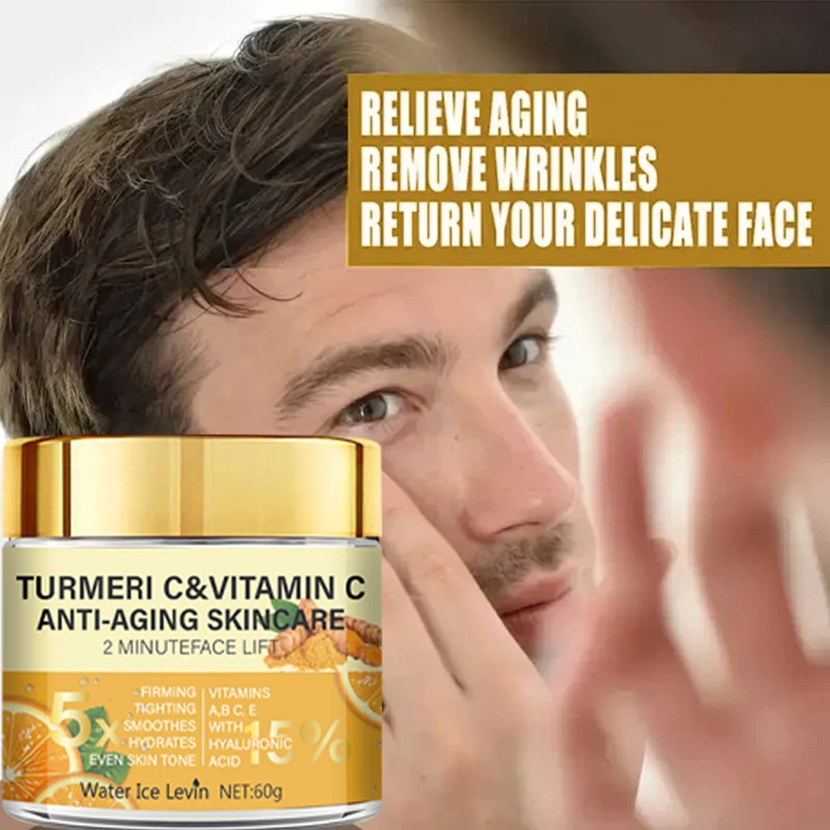 Crema Viso alla Curcuma e Vitamina C 60g con Niacinamide - Crema Idratante Rassodante Antirughe per un Tono della Pelle Liscio e Uniforme