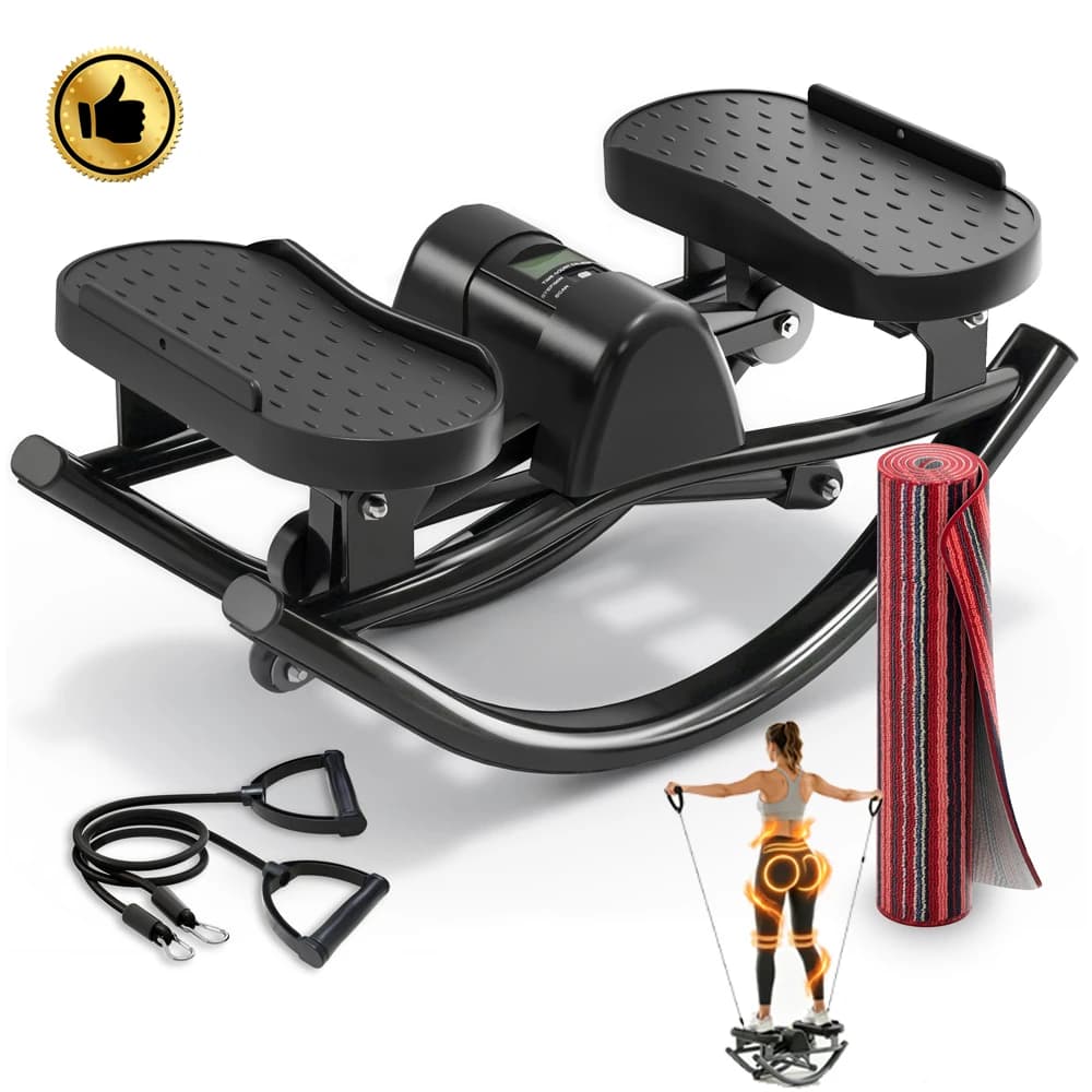Stepper per Esercizi, Macchina Silenziosa per Stepping Laterale con Corde di Resistenza e Tappetino Yoga, Mini Stepper Portatile per Casa