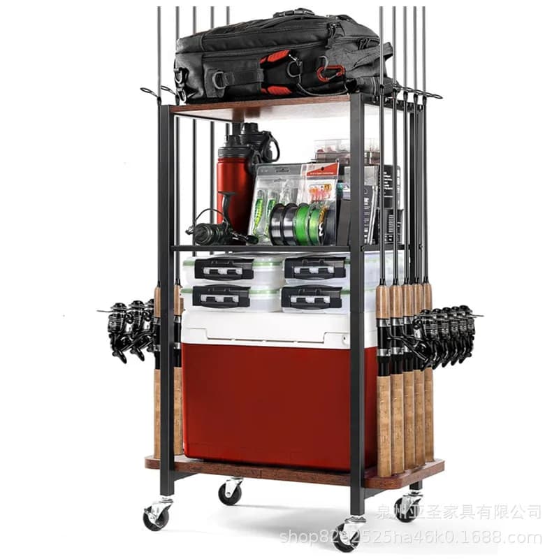 Multifunctional Fishing Tackle Supplies Display Shelf Fishing Rod Fishing Tackle Storage Rack Movable Box Chair