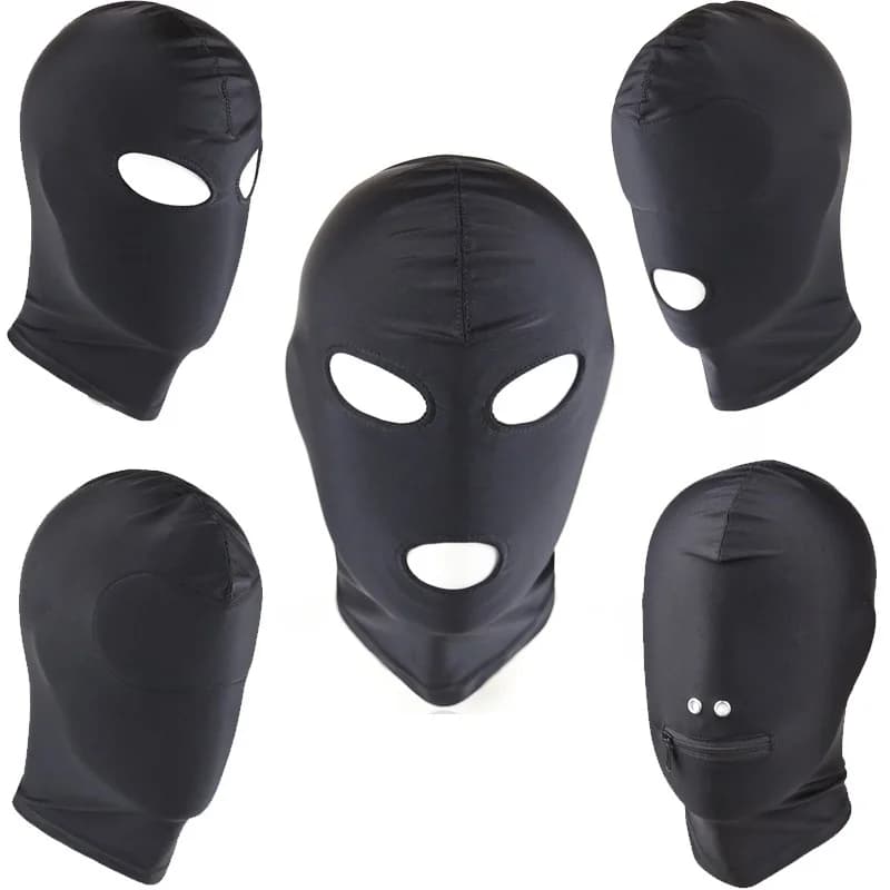 Passamontagna elasticizzato nero Maschera integrale fetish unisex Cappuccio bondage senza cuciture standard per giochi tattici con cappello da festa cosplay