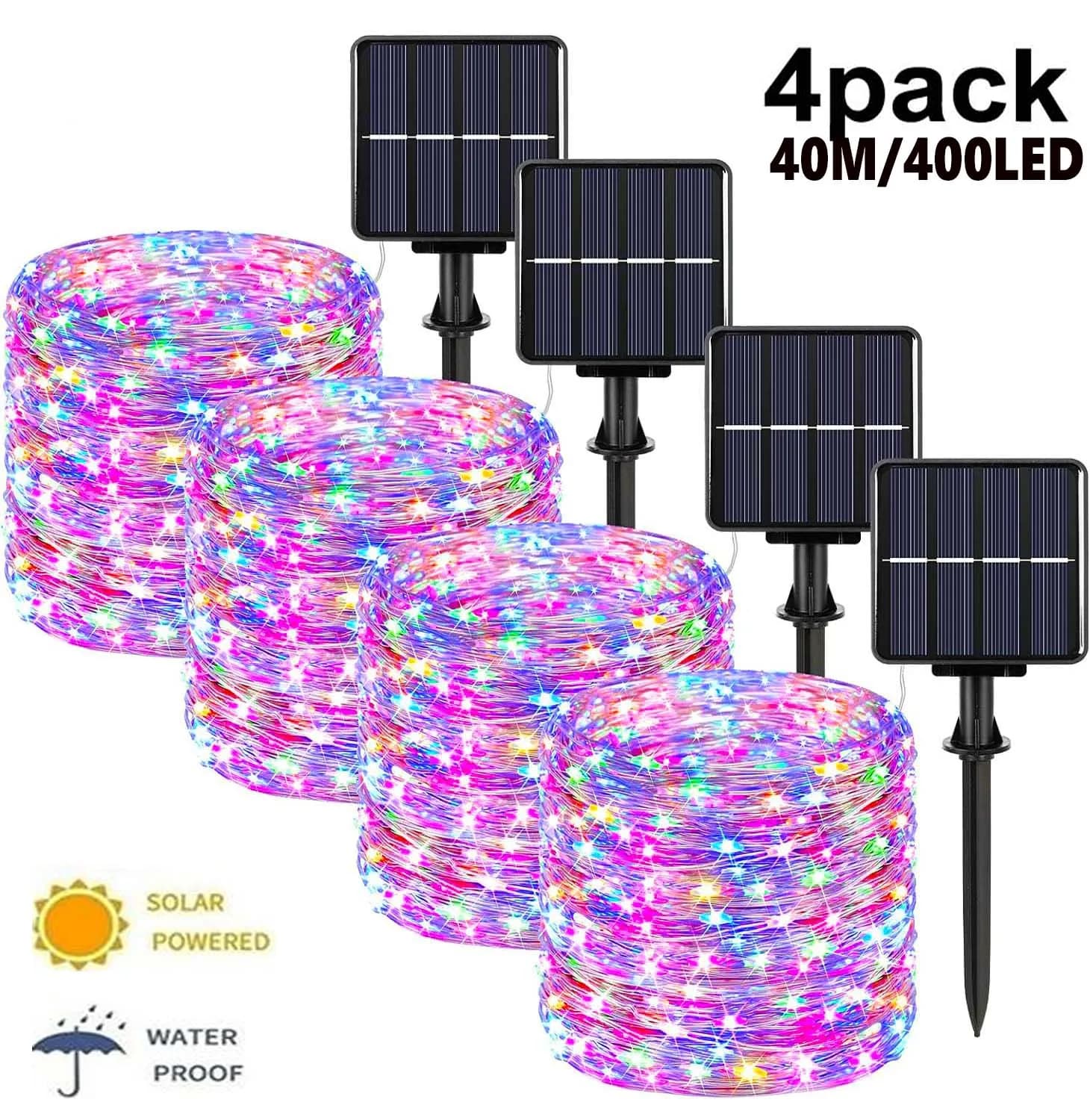 Confezione da 4 luci solari per puntura impermeabili, 8 modalità, luci da esterno per le vacanze, feste di Natale, lucine, decorazioni da giardino