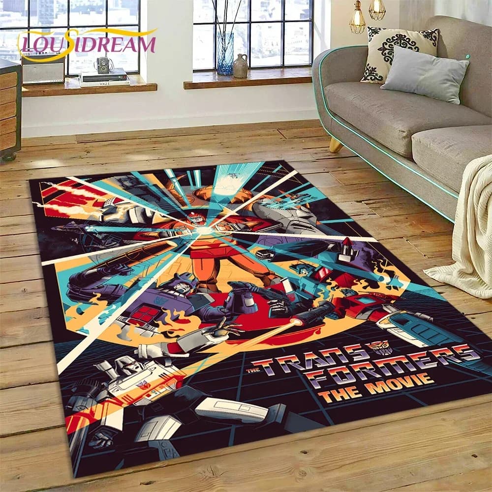 Tappeto 3D Cartoon T-Transformers Autobots per camera da letto, soggiorno, decorazione del divano, tappetino decorativo grande per giochi per bambini