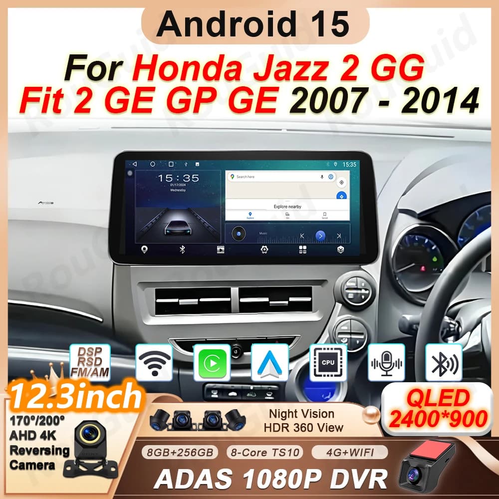 Autoradio Android Auto Carplay per Honda Jazz 2 GG Fit 2 GE GP 2007 2008 2009 2010 -2014 Lettore multimediale Stereo Navigazione GPS